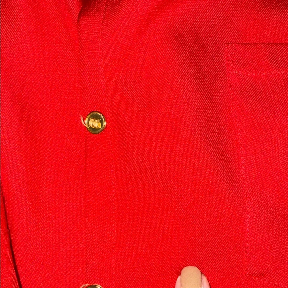 Charter Club Red Classic Button up Silk Blouse‎ Preppy Crest Logo Pocket Size 16